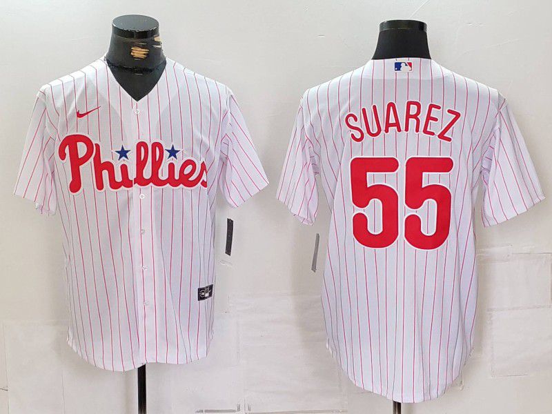 Men Philadelphia Phillies #55 Suarez White stripe Nike Game 2024 MLB Jersey style 1->philadelphia phillies->MLB Jersey